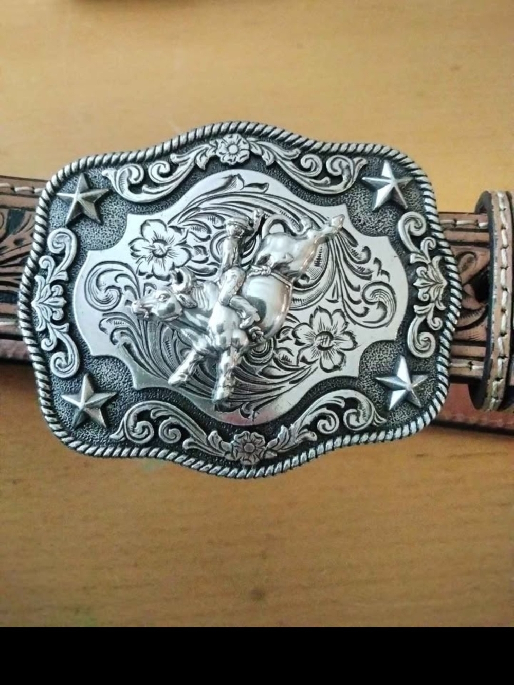 Western Silver Rodeo Bull Rider Belt Buckle - Silver